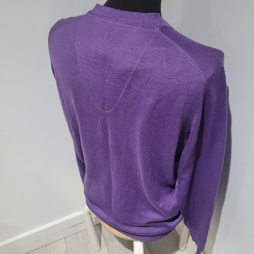 Point Zero Men's Vintage Purple V-Neck Merino Wool Sweater Large Preppy NEW - Picture 6 of 8